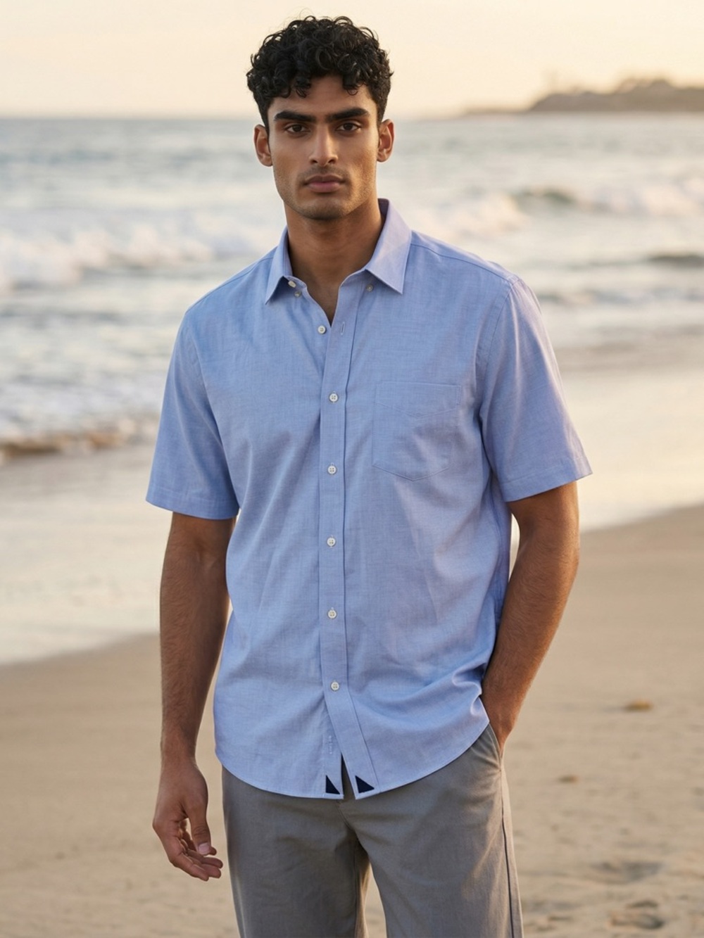 UNTUCKit Light Blue Short-Sleeve Casual Button-Down Shirt